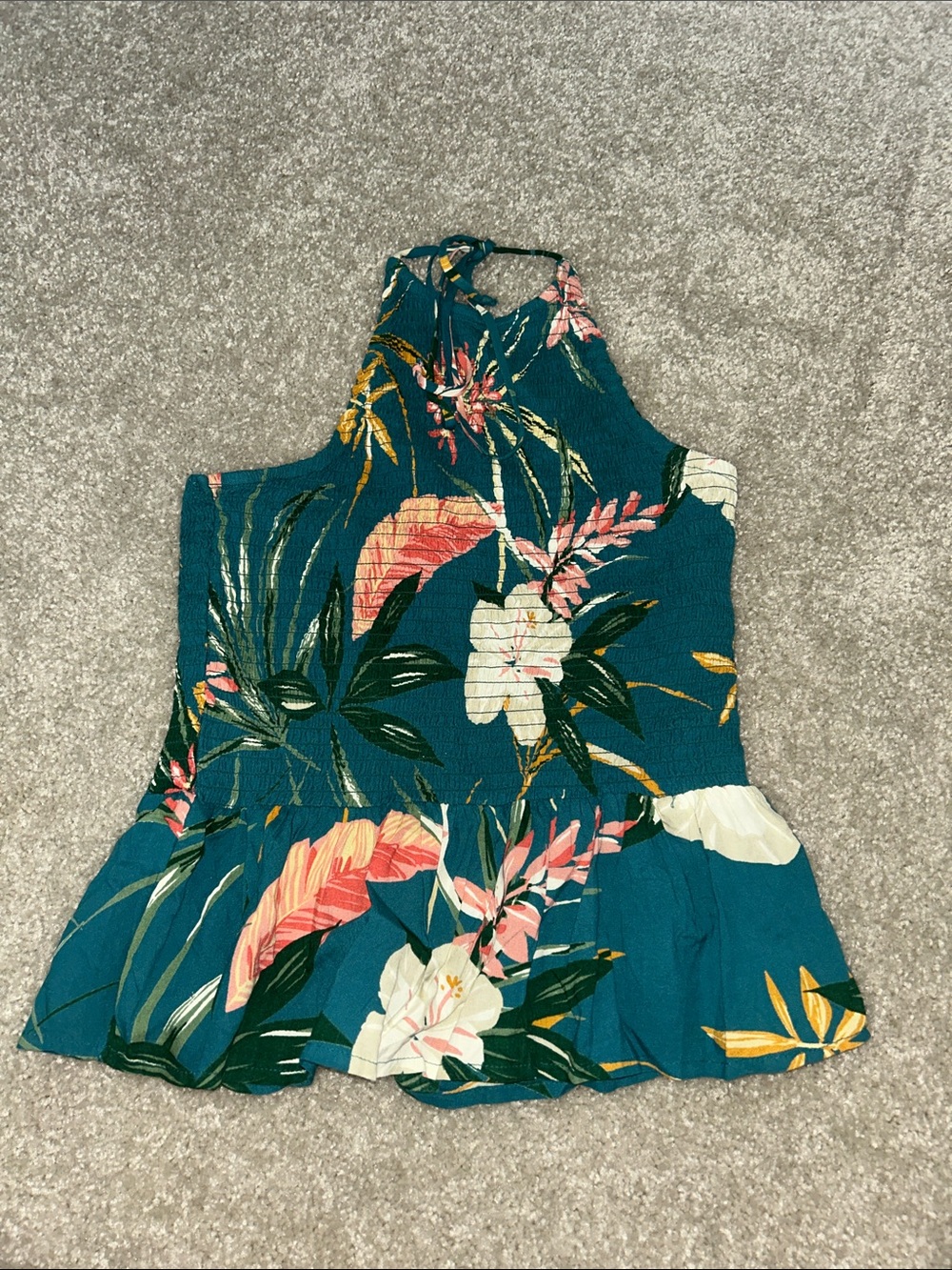Patrons of Peace Teal Floral Halter Peplum Camisole